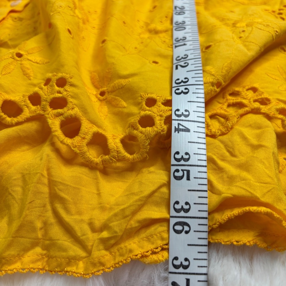 Anthropologie Yellow Eyelet Lace Tiered Midi Dress Puff Sleeve Button Front M - Picture 9 of 10